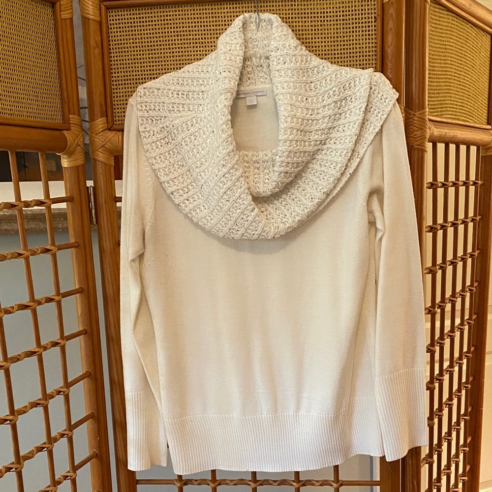 New York & Company Cream Cowl Neck Sweater